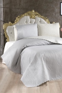 Set Cuvertura Pat Dublu Model Sanem Cream, Grey - Img 1