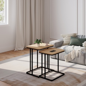 Set de 2 măsuțe de cafea Dunest, natur/negru, 54x40x60 cm