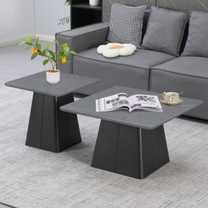 Set de 2 măsuțe de cafea Square, negru/gri marmorat, 60x60x50 cm și 80x80x40 cm
