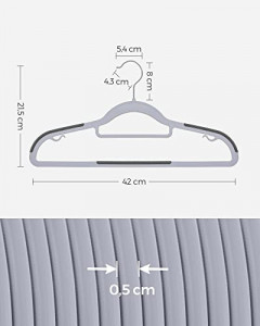 Set de 50 umerase din plastic, Songmics, Gri-Argintiu, 42x21.5x0.5 cm - Img 5