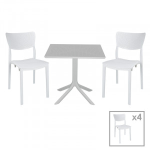 Set de gradina masa si scaune Groovy-Ignite set 5 piese plastic alb 80x80x74.5cm - Img 1
