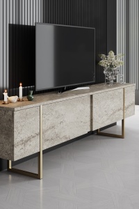 Set de mobilier pentru camera de zi Model Luxe, Travertin/Auriu - Img 2