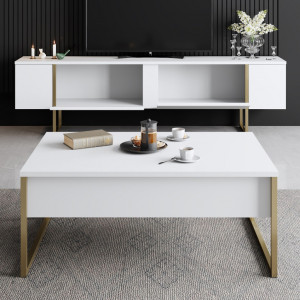 Set de mobilier pentru living Luxe, Alb- Auriu - Img 3