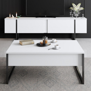 Set de mobilier pentru living Luxe, Alb Negru - Img 2
