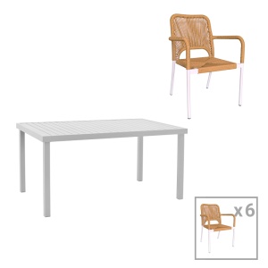 Set Masa si Scaune de Exterior, 7 Piese, Model Kliton-Norture, Alb, 150x80x74 cm - Img 1