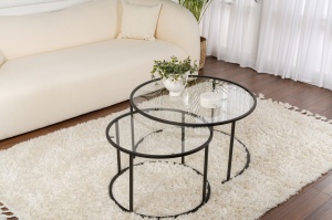 Set Masute de cafea Model Aurum 80, Negru/Transparent