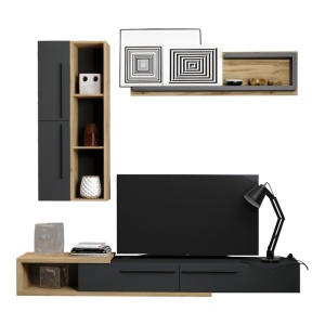 Set mobilă living Calvados, stejar/antracit, 210x37.5x27.9 cm - Img 2