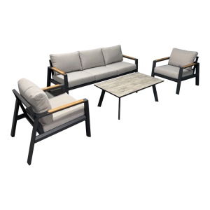 Set mobilier de grădină Aeria, 4 piese, gri/teak - Img 2