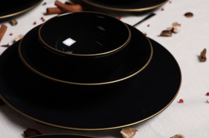 Set veselă din ceramică, 24 bucati Ravvine Negru 26x26x1 cm - Img 5