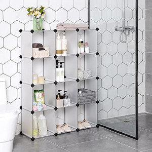 Sistem de depozitare modular, 12 cuburi Model Brianna, Alb, 93x31x123 cm - Img 3