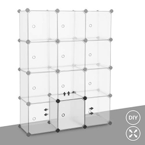 Sistem de depozitare modular din plastic, 12 cuburi Model Danny, Alb/Negru, 93x31x123 cm - Img 4