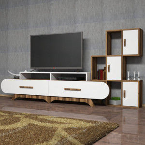 Ansamblu Comoda TV FloraS Walnut-Alb - Img 1