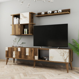 Ansamblu Comoda TV Madrid Alb-Walnut - Img 3