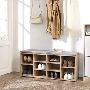 Banca cu suport pantofi Model Kace, Natural / Gri, 104x30x48 cm - Img 4