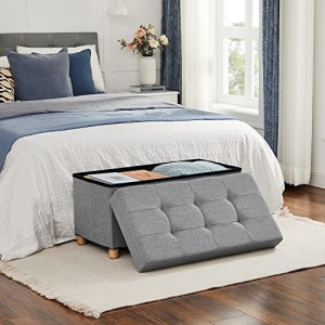 Banca hol tip Cufar Model Kash, Gri, 76x38x40 cm - Img 3