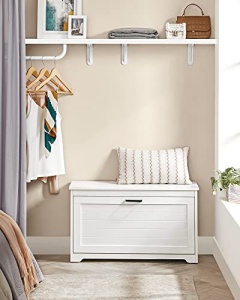 Bancă pantofar cu ușă rabatabilă și compartiment interior reglabil, Alb, 80 × 30 × 46 cm - Img 3
