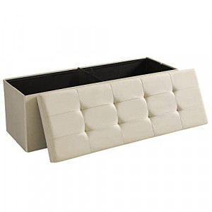Bancă pliabilă cu spațiu de depozitare 120 L și șezut tapițat, Bej, 110 × 38 × 38 cm