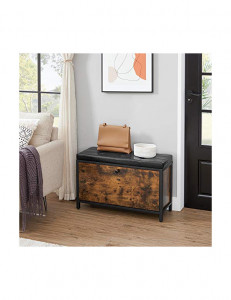 Bancheta cu suport pantofi Model Aleah, Maro rustic / Negru, 80x30x51 cm - Img 4