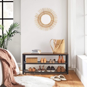 Bancheta cu suport pantofi Model Selene, Maro rustic/Negru, 100x30x45 cm - Img 3