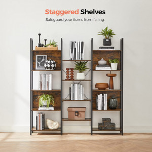 Biblioteca cu rafturi Model Lauren, Maro rustic/Negru, 158x24x166 cm - Img 3