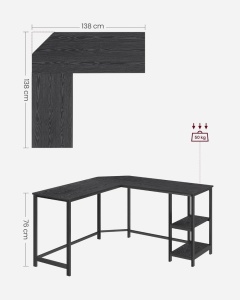 Birou Gaming Vasagle, model Colin, 138x76x138 cm, Negru - Img 4