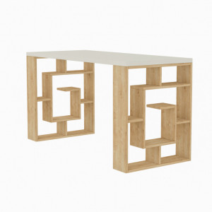 Birou Salvador, model Maze, 140x75x60 cm, Alb/Stejar - Img 2