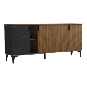Bufet Riba, Nuc/Negru cu aspect de marmură, 180 x 40 x 78 cm - Img 3