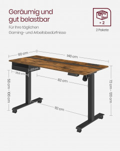 Cadru pentru Birou Vasagle, model Milani, 140x72-120x60 cm, Maro/Negru - Img 4