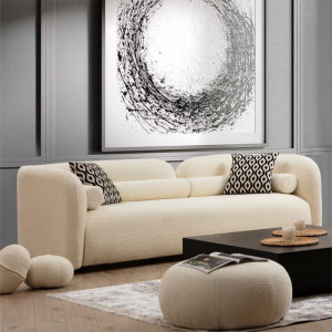 Canapea 3 locuri Tranquil material textil boucle crem 228x90x74cm - Img 2