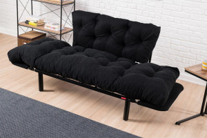 Canapea extensibila 2 locuri PWF-0018 cu stofa de culoare neagra 155x73x85cm - Img 3