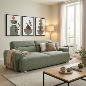 Canapea Extensibila 3 Locuri Harmonious, verde masliniu, 223.5x92x81 cm