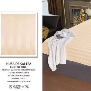 Cearsaf cu elastic 160x200 cm si 2 Fete de Perna Damasc, Atlas V7 Peach (Finet) - Img 2
