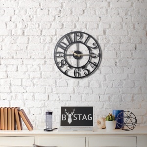 Ceas de perete decorativ din metal Circle Negru 50x50x2mm - Img 5
