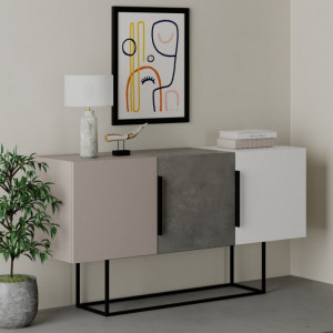 Comoda Model Estella, Bej/Alb, 150x42x79 cm - Img 2