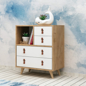 Comoda Model Fallow, Stejar/Alb, 70x40x88.6 cm - Img 1