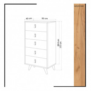 Comoda Model Frenzu, Stejar/Alb, 50x40x103 cm - Img 4