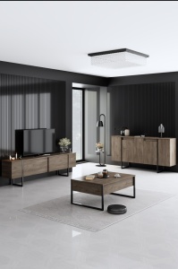 Comoda Model Luxe, Negru/Nuc, 160x35x80 cm - Img 2