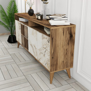 Comoda Model Milan, Nuc/Alb marmorat, 160x35x78 cm - Img 3