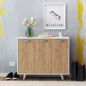 Comoda Model Piffa, Stejar/Alb, 100x35x82 cm - Img 1