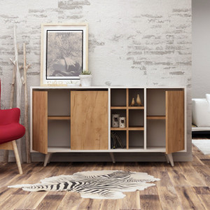 Comoda Model Prava, Stejar/Alb, 140x40x86 cm - Img 2