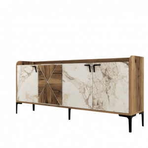 Comoda Model Venedik, Nuc/Alb marmorat, 180x35x78 cm - Img 6