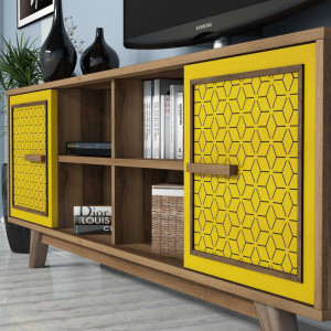 Comoda TV Ayla - Walnut, Yellow - Img 4