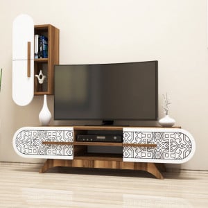 Comoda TV Defne - Walnut, Alb - Img 1