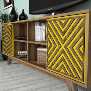 Comoda TV İnci - Walnut, Yellow - Img 4