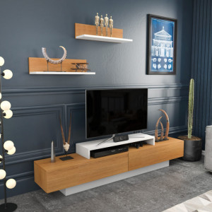 Comoda TV Lusi - Alb, Teak - Img 2