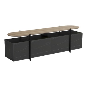 Comoda TV Medousa, Sonoma/Negru cu aspect de marmura, 160 x 35,5 x 50 cm - Img 5