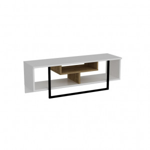 Comoda TV Salvador, Model Asal, 119.4x40.2x35.2 cm, Alb/Stejar/Negru - Img 3