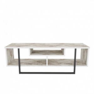 Comoda TV Salvador, Model Asal, 120x40.2x35.2 cm, Alb marmorat/Negru - Img 6