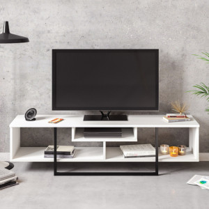 Comoda TV Salvador, Model Asal, 149.4x40.2x35.2 cm, Alb/Negru - Img 2