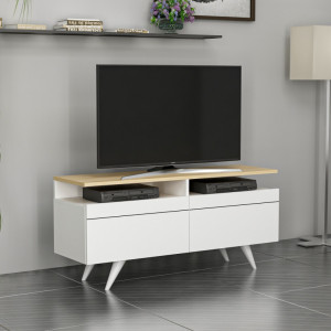 Comoda TV Salvador, Model Berlin120, 120x52x35 cm, Stejar/Alb - Img 2